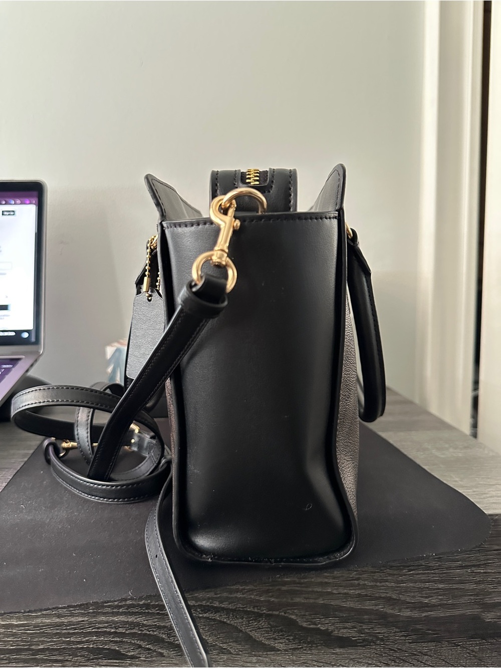Coach Charlie Brown Signature Canvas Tote Bag with Black Trim - Picture 4 of 5
